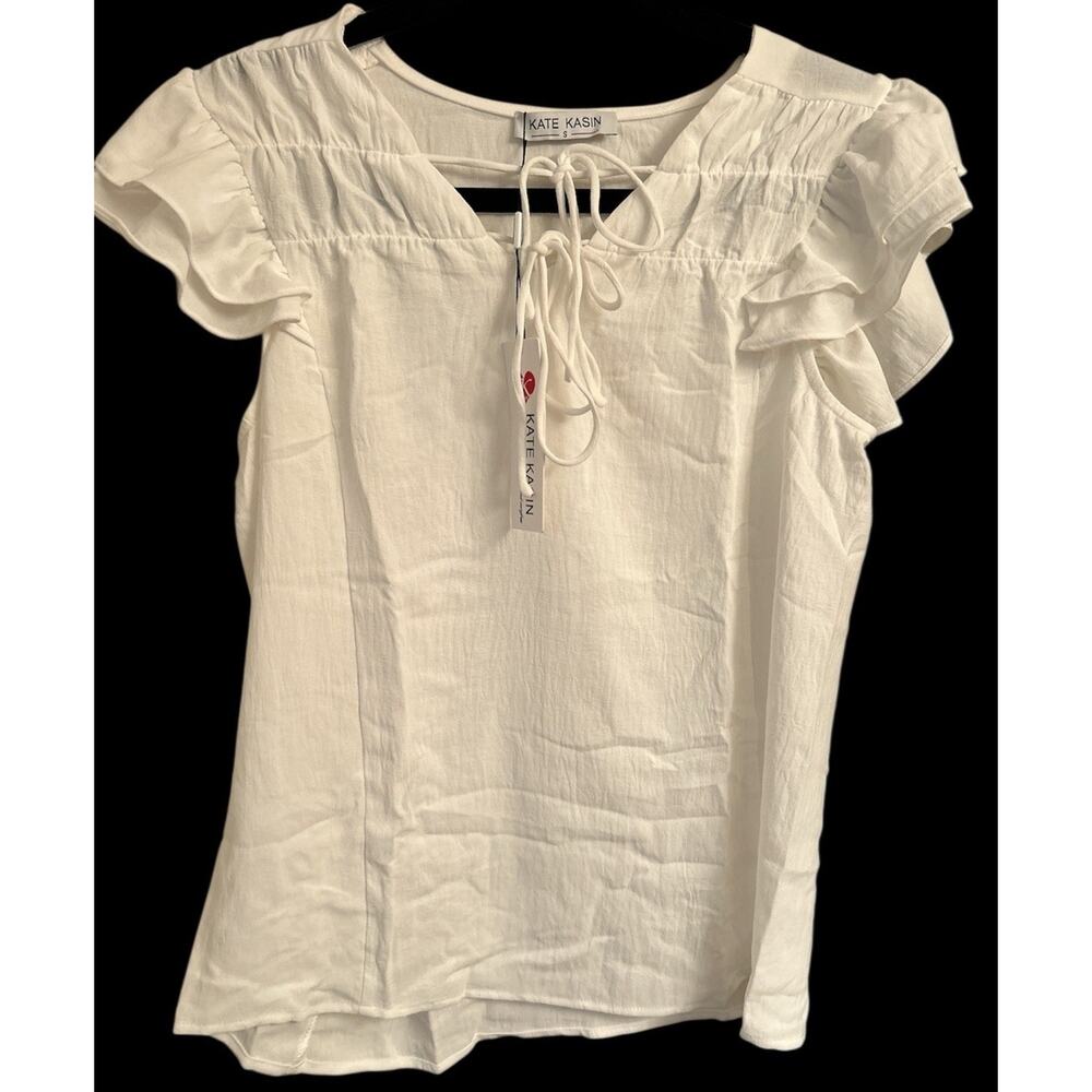 Kate Kasin Women Size Small Short Sleeve Blouse White NWT